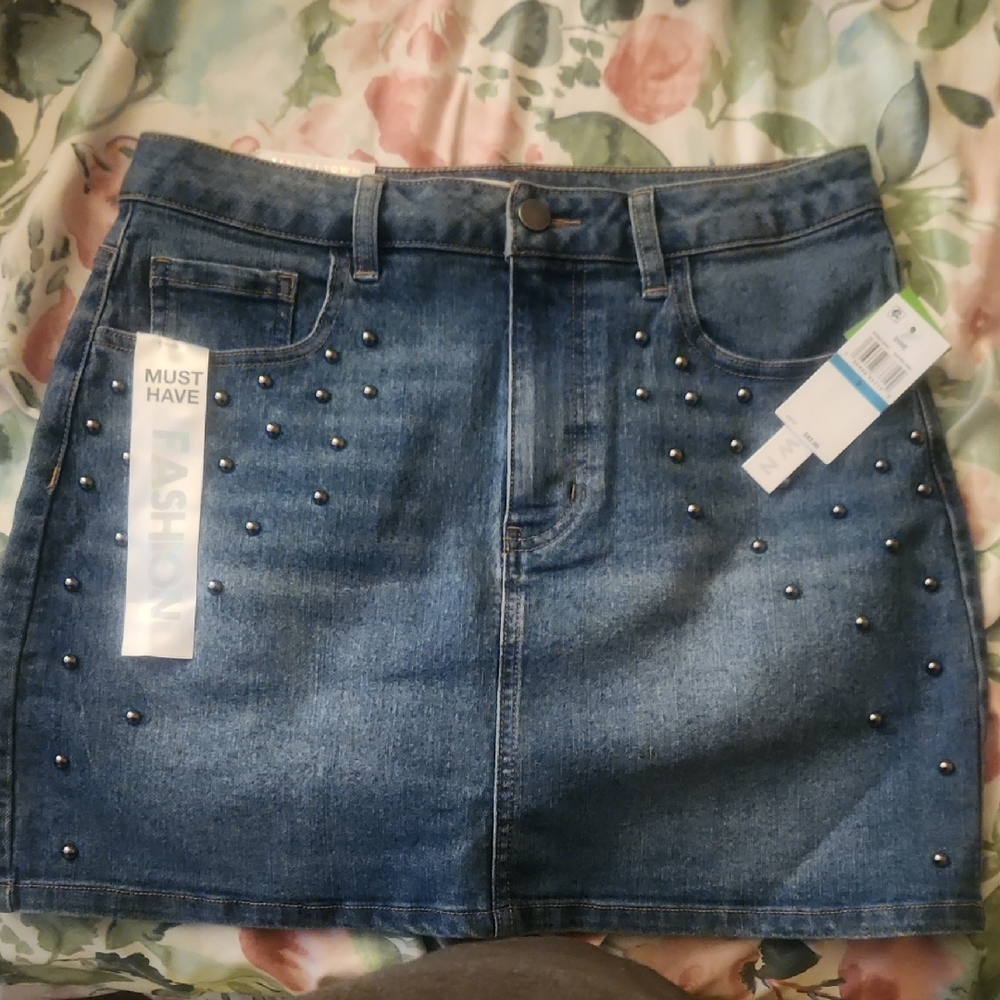 Macy's Blue Embellished Mini Skirt Casual